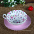 180ml patrón de flores de color rosa y azul Pretty Design fino de hueso China taza de café con diferentes forma, taza y platillo Set